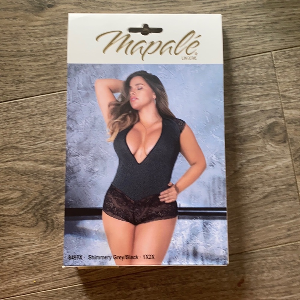 Shimmery Lace Plus Size Lingerie Romper Bodysuit